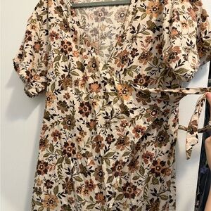 Faherty 100% Linen Floral Mini Wrap Dress